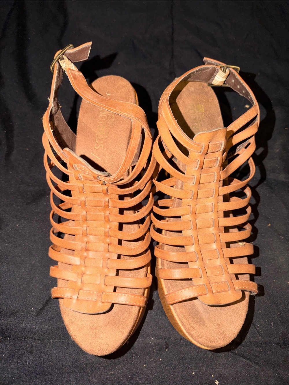 Women's Tan Strappy Gladiator Sandals with Ankle Buckle